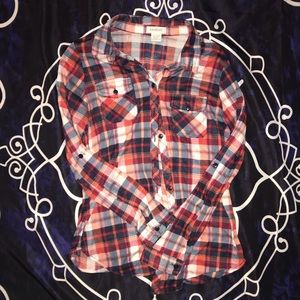 Red, White and Blue Button Down Flannel